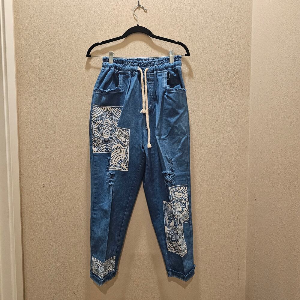 NWOT Beauty Blue Bohemian Drawstring Pants